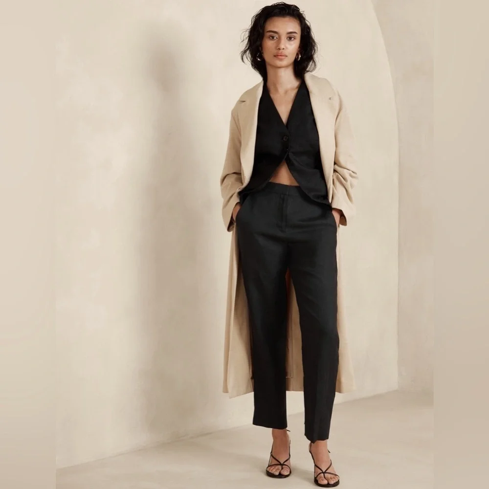 NWT! Banana Republic Black Lina Slim Linen Pant  882894 🖥️8️⃣
